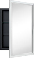 TEHOME Chrome Recessed Bathroom Medicine Cabinet with Mirror Squared Cornered Rectangle Metal Framed Medicine Cabinet with Beveled Mirror 16x24''