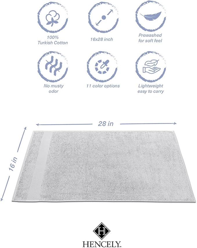 Hencely Luxury Hand Towel - Set of 2 (16x28 Inches) - Soft Turkish Cotton, Absorbent, Quick-Drying Face, Body, Kitchen, and Bathroom Towel (Hand Towels 2 Pack, Silver)