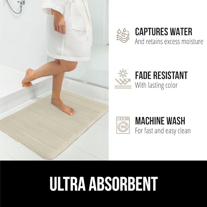 GORILLA GRIP Memory Foam Bath Mat, Soft Absorbent US Designed Bathroom Rug, Gripping Dots Machine Washable Bathmat, Cushioned Floor Mats, Shower Sink Rugs Room Décor Accessories, 30x20 Champagne