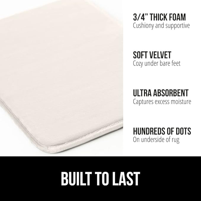 GORILLA GRIP Memory Foam Bath Mat, Soft Absorbent Velvet Bathroom Mats, Durable Dots on Underside, Machine Washable Bathmat, Carpet Rug Room Decor for Shower Tub Floor RV, 30x20 Rugs, Cream