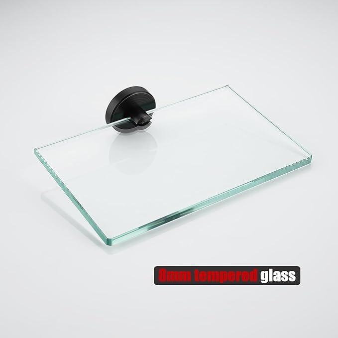 JQK Bathroom Glass Shelf Oil Rubbed Bronze, Tempered Glass Shower Storage 8 by 5 inches, 304 Stainless Steel ORB Wall Mount, TGS101L8-ORB