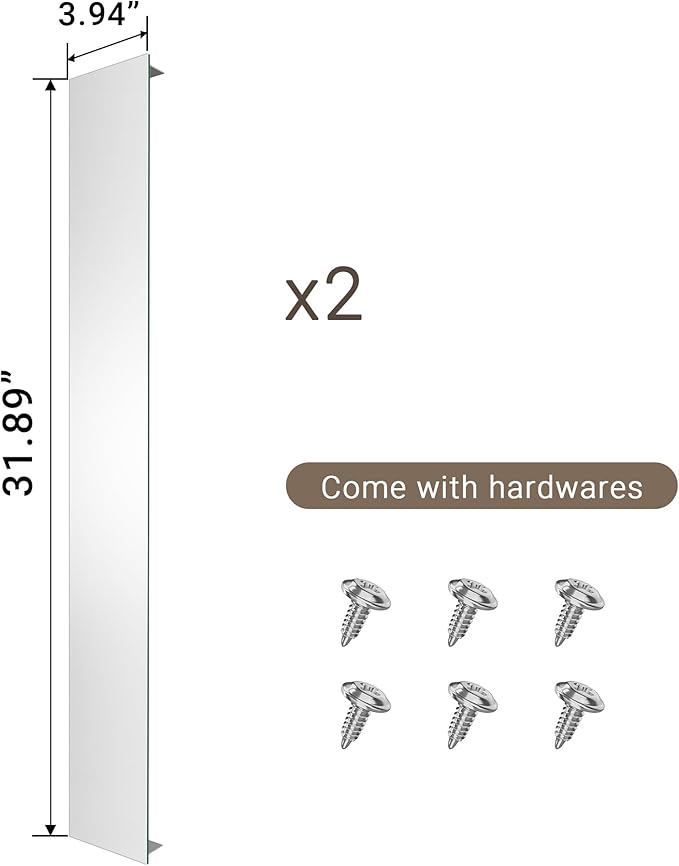Side Mirrored Kits, 4'' W x 32'' H Decorative Side Mirrors Set of 2 for 32-Inch-Height Beveled Lighted Mirror Cabinet Surface-Mounting-Use Only (for Model-Anglora)