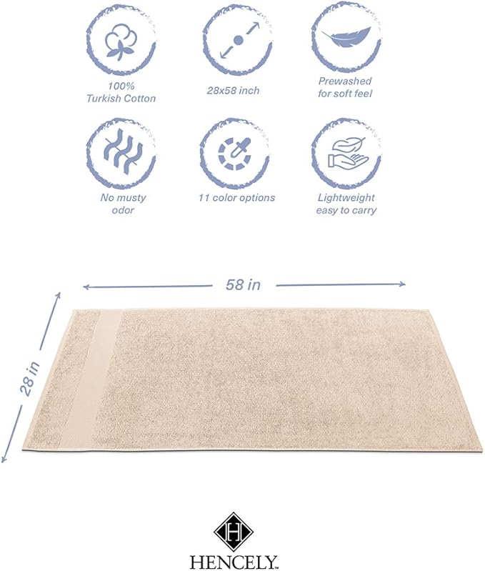 Hencely Premium Bath Towel Set of 4-28x 58 inches Soft Turkish Cotton Absorbent and Quick Dry Large Bathroom Towels Ideal for Home, Hotel, Spa, and Gym - Beige