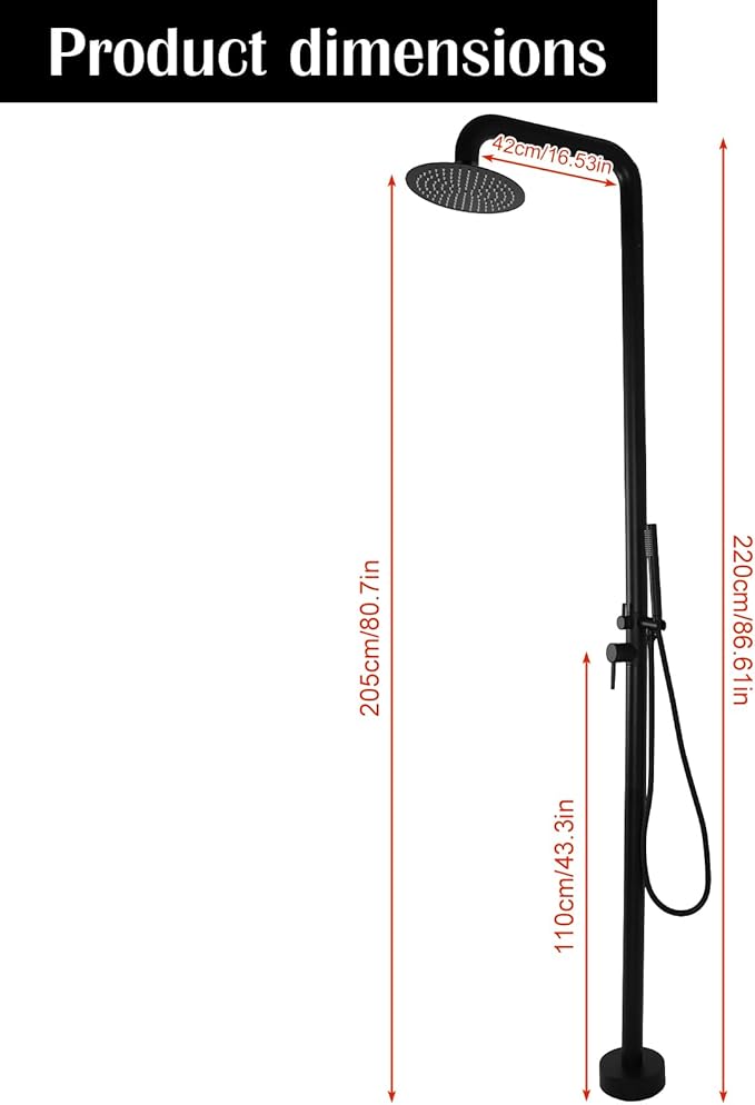 Freestanding Outdoor Shower – Height Adjustable Matte Black Outdoor Shower Fixtures with 10”Rain Shower Head & Handheld for Backyard,Garden,Pool,Beach – Rust-Resistant Stainless Steel Outside Shower
