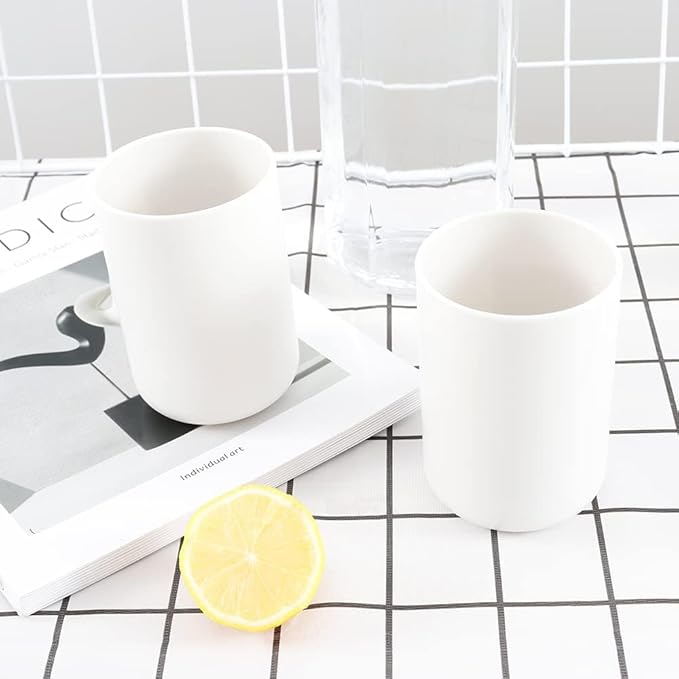 Bathroom Tumblers 2Pcs, Mouthwash Cup, Toothbrush Holders, Drink Mug, Pen Holder, Unbreakable Dishwasher Safe, 10fl.oz(300ml)/Pcs (White & White)