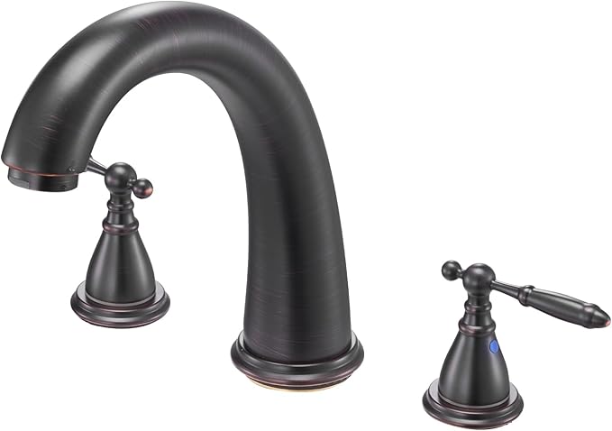 VEVOR Roman Tub Faucet, 3 Hole Waterfall Bathtub Faucet, Gooseneck Bath Tubs Faucets Set with 2 Handles, Roman Tub Faucets Deck Mount for Pet Washing, Adult Bathing, Bronze, Temperature Control