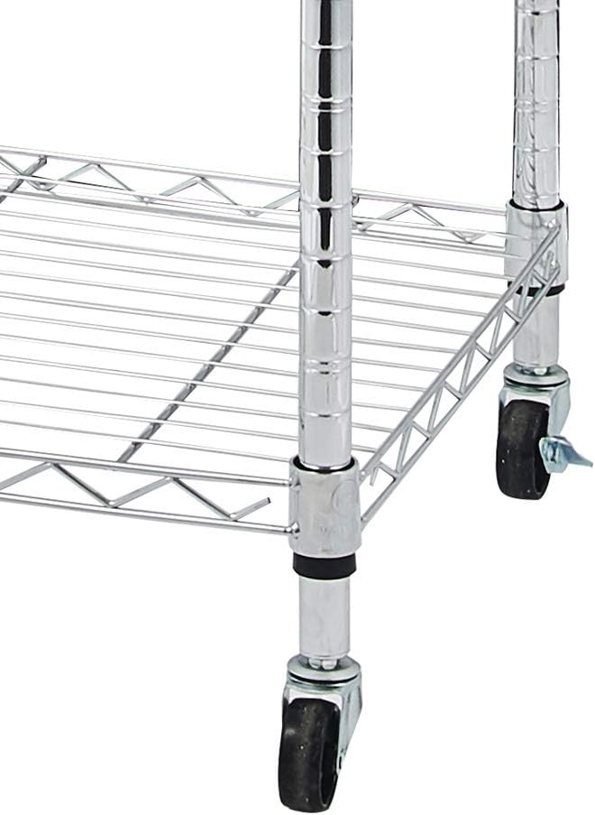 5 Tier Storage Racks Shelving, Heavy Steel Pantry Shelves, Adjustable Wire Shelving Rack with Wheels, Suitable for Garage, Kitchen, Bathroom, Office, 24" W x 18" D x 71" H, Chrome