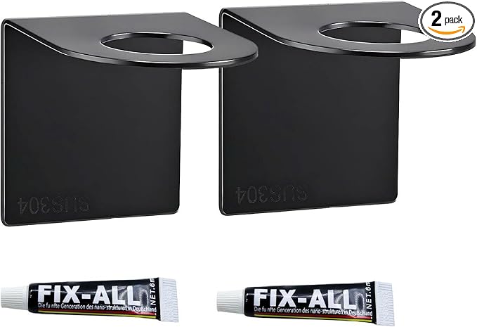 Wall-Mounted Shower Bottle Holder, Adhesive Shampoo and Soap Dispenser Rack, Black, No-Drill Bathroom Organizer, 2 Pack