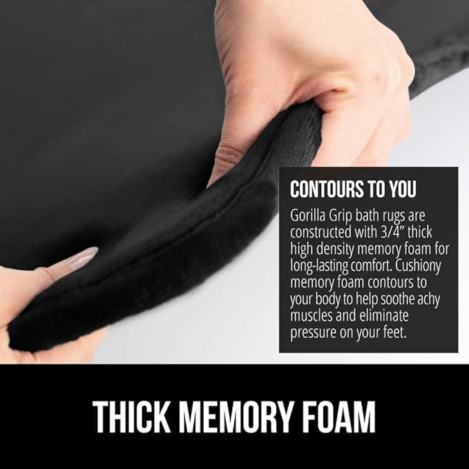 GORILLA GRIP Memory Foam Bath Mat, Soft Absorbent Velvet Bathroom Mats, Durable Dots on Underside, Machine Washable Bathmat, Carpet Rug Room Decor for Shower Tub Floor RV, 42x24 Rugs, Black
