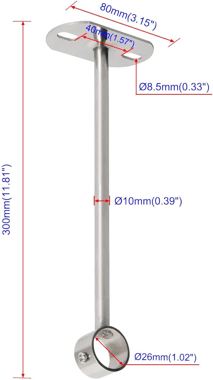 4Pcs ID25mm (1"), L300mm, Clothes Rail mounting Bracket, Shower Curtain Closet tie Rod Support Frame, Curtain Rod Flange Socket, Suitable for Ceiling or Wall mounting