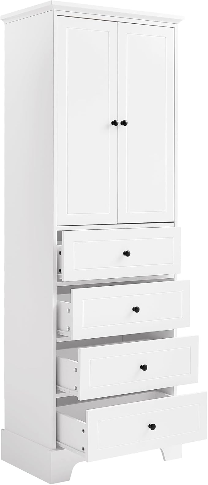 Favfurish 68" Tall Bathroom Storage Cabinet with Doors and 4 Drawers,Modern Linen Cabinets w/Adjustable Shelves & Anti-Tipping Device,Freestanding Organizer for Bath Room,Study,Office,Kitchen White