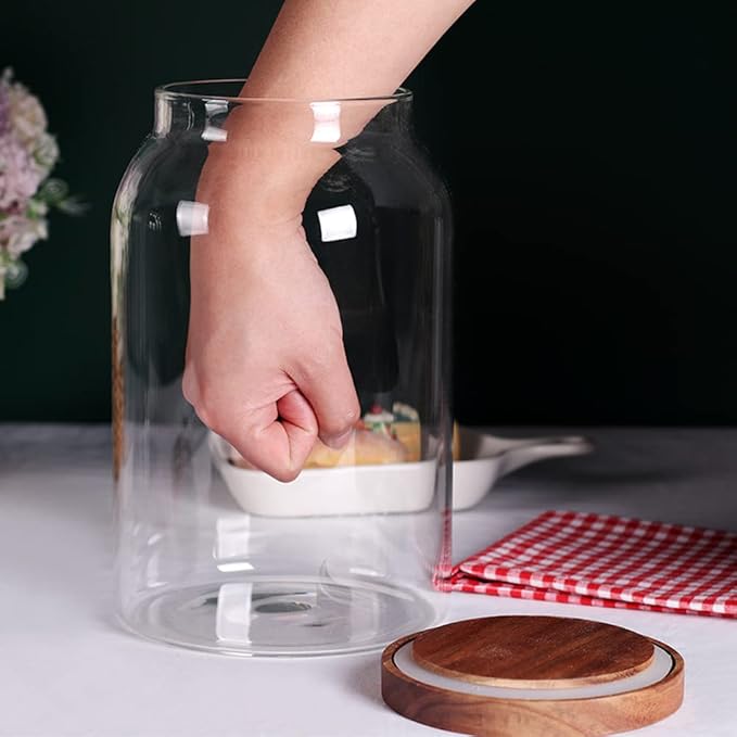 SAIOOL 1 Gallon Glass Jar with Wooden Acacia Airtight Lid,Large Glass Storage Jar set of 2, BPA-Free Cereal Dispenser Jars for flour,Spaghetti Pasta, Powder, Tea, Coffee