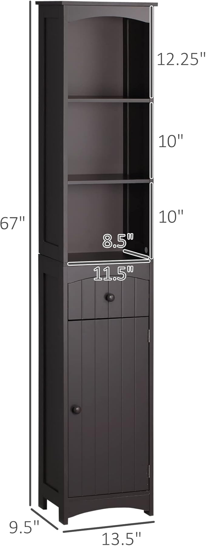 HOMCOM Bathroom Storage Cabinet, Free Standing Bathroom Storage Unit, Tall Linen Tower with 3-Tier Shelves and Drawer, Brown