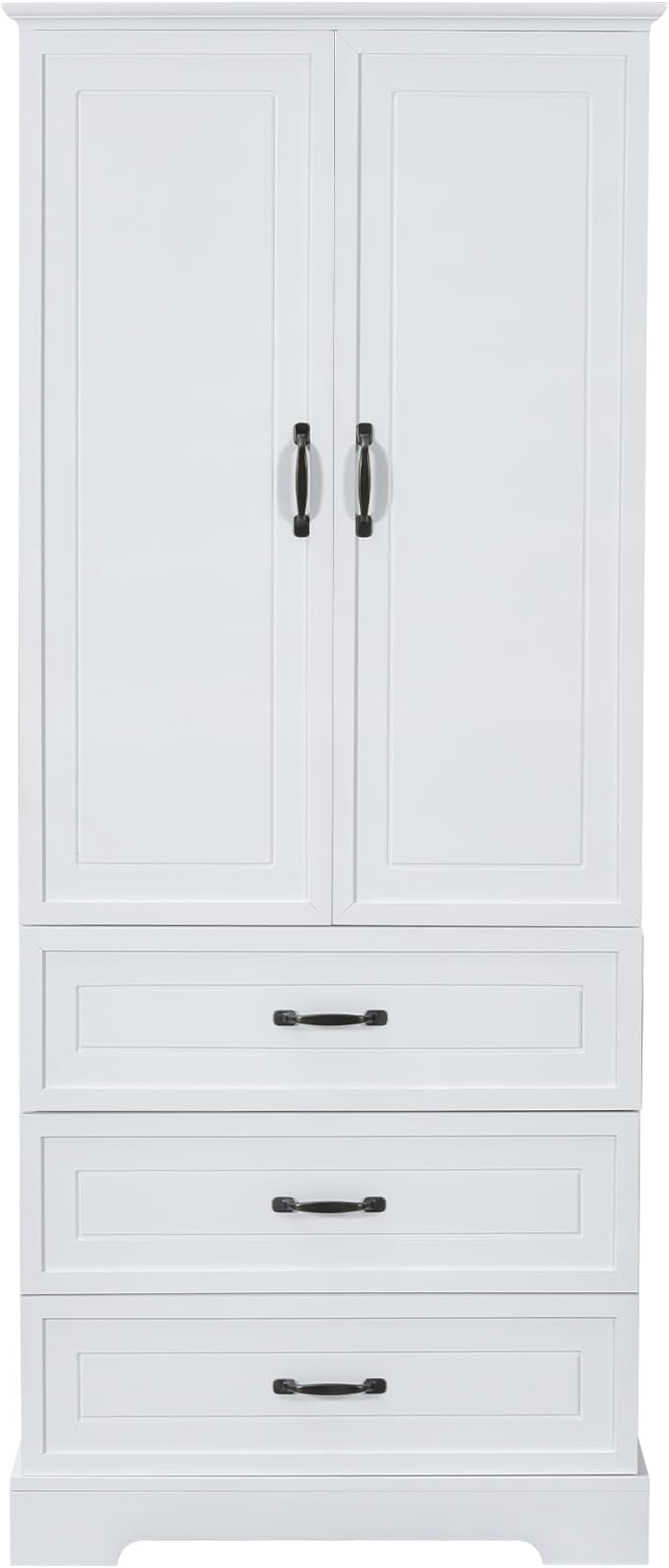 Favfurish 69" Tall Bathroom Storage Cabinet with Doors and 2 Drawers,Modern Linen Cabinets w/Adjustable Shelf & Magnetic Door Stopper,Freestanding Organizer for Dining Room,Kitchen,Office,White