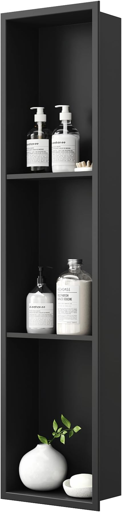 Neodrain 8X36 Inch Matte Black Three Layers Shower Niche, Stainless Steel NO Tile Needed Recessed Shelf for Bathroom Storage, 3-Tier Recessed Built-in Wall Niche