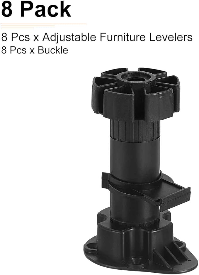 100x46mm(LxW) Adjustable Leveling Feet - 8Pack- Good for Furniture - Leveler Support Frame Replacement Legs - Black