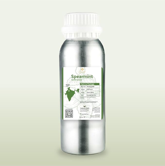 Spearmint Essential Oil - Direct from Essential Oils India - Steam Distilled - Aceite Esencial de Menta Verde for Aromatherapy, Massage, Diffuser, DIY Candle and Soap Making - 2lbs