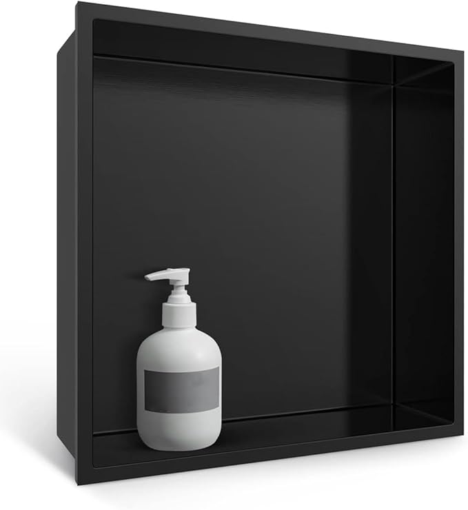 12" X 12" Shower Niche Insert Tile Ready, Niche for Shower Wall, Stainless Steel Recessed Shelf No Tile Needed for Bathroom Storage, Matte Black