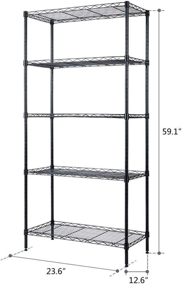 BNSPLY 5 Tier Wire Shelving Unit, Height Adjustable Wire Shelves, Metal Storage Rack Organizer for Laundry, Kitchen, Bathroom, Pantry, Closet (12.6" D x 23.6" W x 59" H, Black)