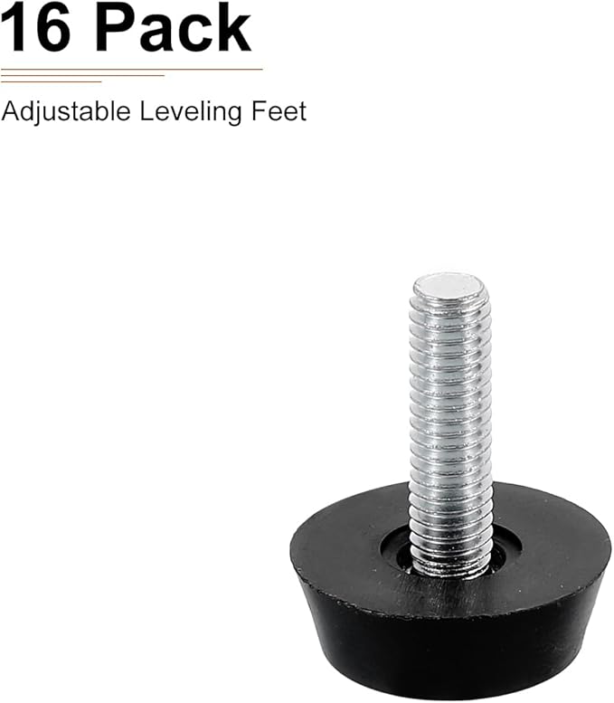 M6x22x22mm(DxLxOD) Screw on Furniture Glide Leveling Feet - 16Pack - Good for Furniture - Adjustable Thread Furniture Levelers - Black