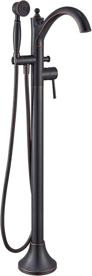 Freestanding Bathtub Faucet, Classic Free Standing Tub Faucet with Retro Handheld Sprayer High Flow Max 7.04GPM Floor Mounted Tub Fillers Swivel Spout Tub Faucets Oil Rubbed Bronze (WT-9002ORB)