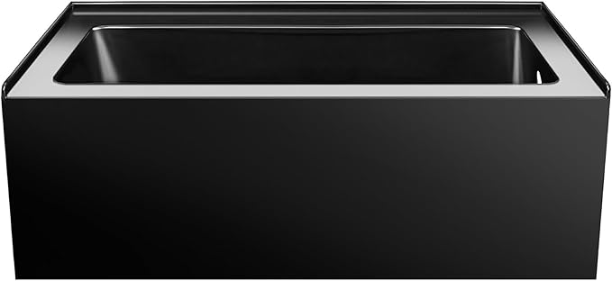 Fine Fixtures Acrylic, Fiberglass Alcove Soaking Bathtub with Integral Apron Front in Glossy Black - Right Hand Drain, 60" x 30"