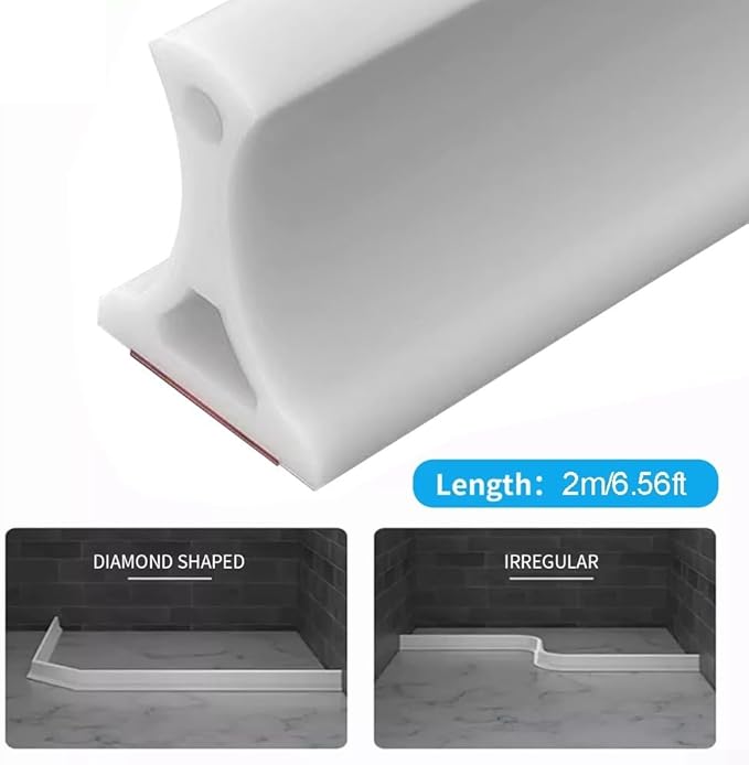 Flexible Rubber Shower Water Stopper Strip, 2m Length Bathroom Floor Dam Barrier with Strong for Wet and Dry Separation, Fits Shower Trays, Bathtub Edges, Kitchen Sinks and Toilet Areas