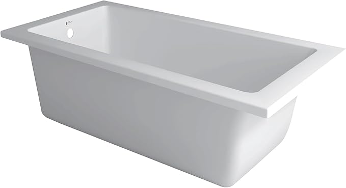Fine Fixtures Drop In White Soaking Bathtub, Fiberglass Acrylic Material, 60"L x 30"W x 19"H