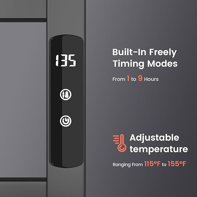 Towel Warmer,Stainless Steel Towel Warmer Rack for Bathroom -6 Bars Wall Mounted Towel Heater with Intelligent Touch Screen Timer, Hard Wired/Plug-in, Black