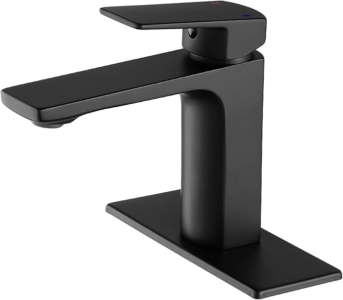 VOTON Matte Black Bathroom Faucet 1 Hole, Single Handle Bathroom Sink Faucets for 1 or 3 Hole with Supply Deck Plate and Hose, Basin, Rv, Lavatory Sink