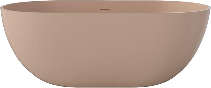 Premium 59" Pink-Sandstone Solid Surface Free Standing Tub, Upgraded Oval Resin Stone Bathtub with Overflow and Pop-up Drain