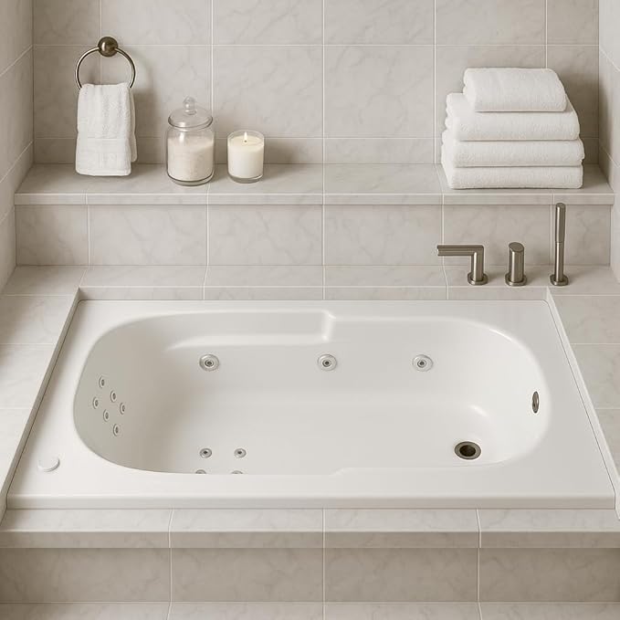Carver Tubs - AR6032 - Modern Acrylic Fiberglass Whirlpool Tub Water Massage Bathtub, w/Heated Air 12 Jets - White Rectangle Contemporary Bath Tub - Deep Relaxing Soak - 60"L x 32"W x 18"H