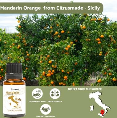 Pure Mandarin Essential Oils - Direct from Citrusmade Italy for Diffusers, Aromatherapy, Home Fragrance & Bath - Natural Aceite de Mandarina for Massage (15ml)