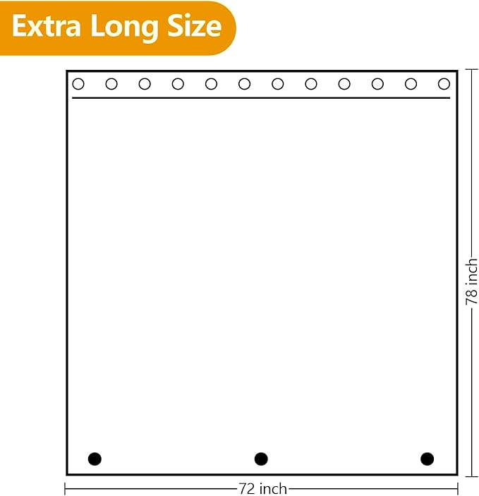 Extra Long Waterproof Fabric Shower Curtain Liner with 3 Large Magnets, 72 x 78 inch Long Cloth Shower Liner Machine Washable, White Lightweight Shower Curtain for Bathroom