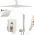 Rain Shower System Brushed Nickel,STARBATH Ceiling Mount 12'' Rain Shower Head and 6'' Rainfall Shower Head with Handheld Spray, 3 Way Shower Faucet Set with 5 Diverter and Trim Kit Complete