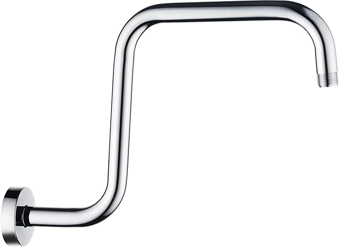 BRIGHT SHOWERS 13 Inch Shower Head Extension Arm with Flange S Shaped High Rise Extender, Long Stainless Steel Rainfall Shower Head Pipe Arm, Chrome