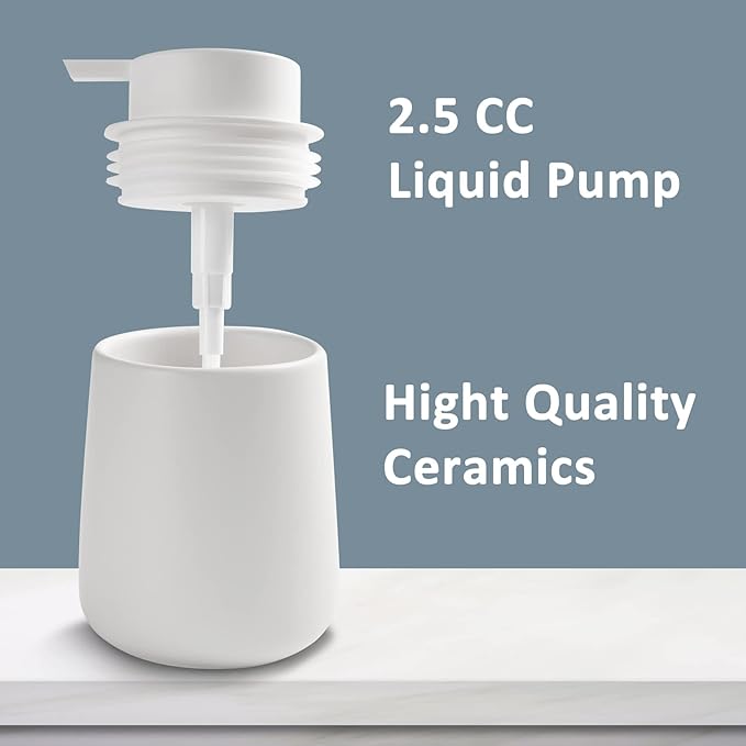 Soap Liquid Dispenser Ceramic with Easy-to-Press Pump Hand Liquid Dispenser for Shampoo Bathroom Kitchen 12 oz 2pcs