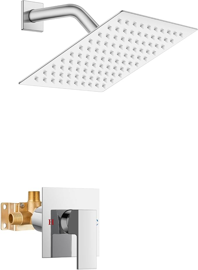 Airuida Shower Faucet Set Bathroom Rain Shower System SUS304 Stainless Steel Single Handle With Male Threads Rough-in Valve Shower Trim Kit 6 Inch Wall Mount Shower Head Chrome Polish