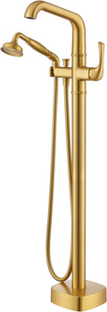Luxury Free Standing Tub Faucet, Classic Brass Freestanding Bathtub Faucet, Lexdale Bathroom Floor Mount Tub Filler with handheld Sprayer Supply Lines Included Brushed Gold (LD8911-BG)