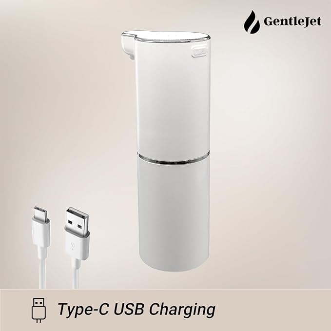 JetFoam Automatic Foam Soap Dispenser - Touchless Electric Soap Dispenser, USB-C Rechargeable, Adjustable Foam Levels, 10 oz Countertop Hands-Free Soap Pump for Bathroom & Kitchen (White)