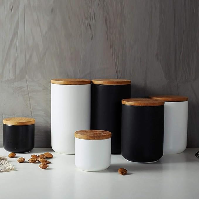 MilkyWay Food Storage Jar Strong Ceramic Storage Canisters with Airtight Seal Bamboo Lid Modern Design Seal Damp-Proof Kitchen Jar for Coffee, Tea, Spice and More (White(L: 34oz/1000ml))