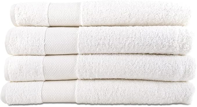Hencely Premium Bath Towel Set of 4-28x58 Inches - High Absorbency, Quick Drying - 100% Soft Turkish Cotton Towels - Ideal for Home, Bathroom, Hotel, Spa, and Gym - White