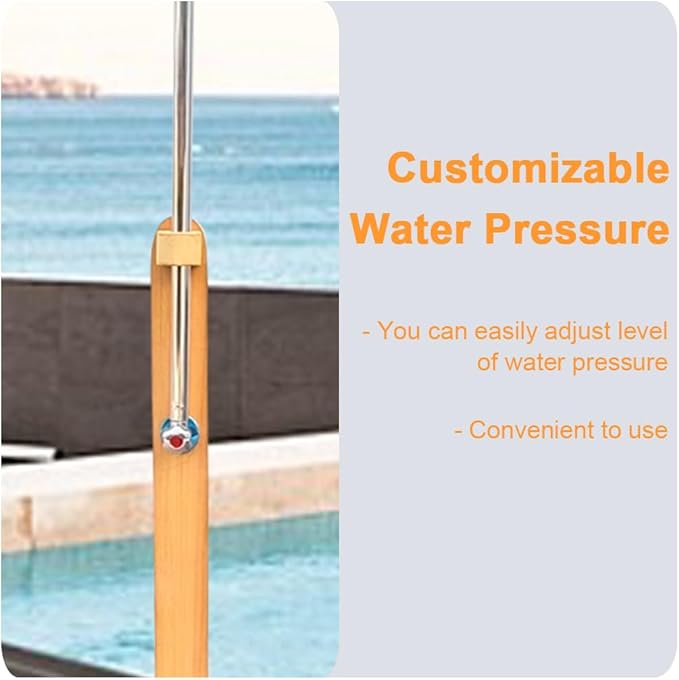 Outdoor Shower Kit Portable Wood Outdoor Garden Pool Shower with Chassis Board for Outdoor Backyard Poolside Beach Pool Spa,Wood