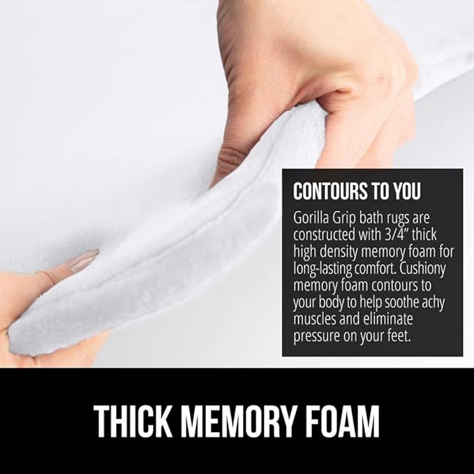 GORILLA GRIP Thick Memory Foam Bath Rugs, Soft Absorbent Velvet Bathroom Mats, Durable Dots on Underside, Machine Washable Bathmat, Carpet Rug Room Decor for Shower Floor, 48x24 Mat, White