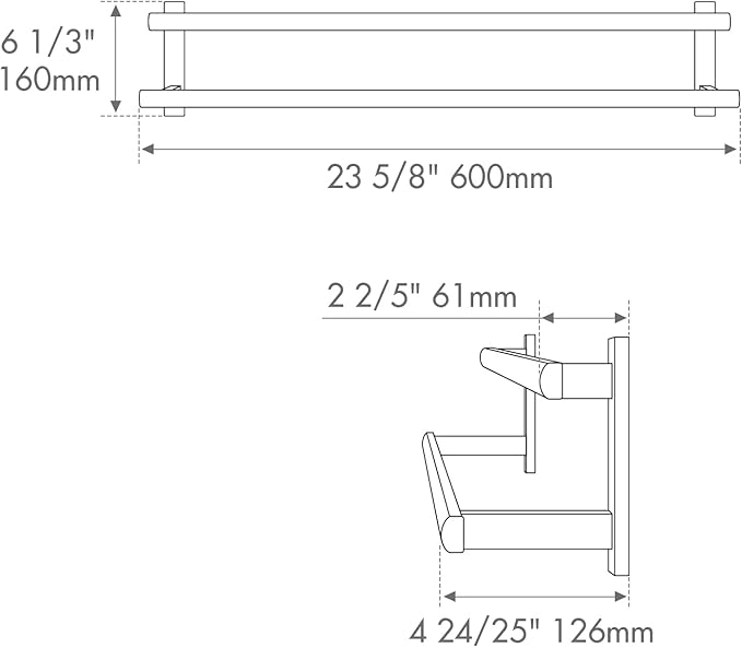 BAGNOLUX Double Towel Bar, SUS304 Towel Racks for Bathroom Wall Mounted 2-Tiers Ladder Towel Rails, Space Saving Bathroom Towel Holder Shelves Rack, Long Towel Hanger (24"-Square-Matte Black)