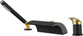 SUMERAIN Waterfall Roman Tub Faucet Deck Mount Bathtub Faucet Brass Tub Filler with Hand Shower, Black and Gold Finish