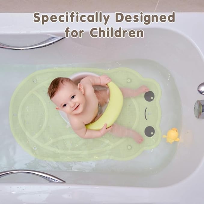 Bath Mat for Tub Non Slip Baby, 30"x18" Bathtub Mat Non Slip Kids, Shower Mat Natural Rubber no Odors, Textured Surface and Strong Suction Cups for Double Anti-Slip, Easy to Clean, Green