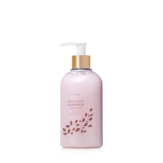 Thymes Moisturizing Hand Wash Soap with Pump - Luxury Hand Soap Gently Cleanses & Moisturizes - Skin Care with Glycerin & Aloe Vera - Delicate, Floral Fragrance (Goldleaf Gardenia, 8.25 oz)