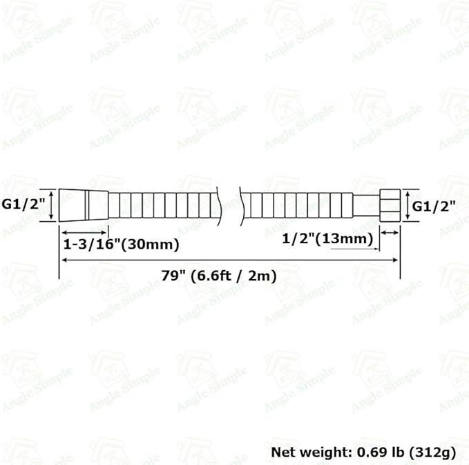 Handheld Shower Hose 79", Angle Simple Stainless Steel Flexible Shower Sprayer Hose, Replacement Shower Hose 1/2" IPS, Shower Extension Hose, Brushed Nickel