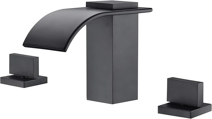 sumerain Black Waterfall Tub Faucet Deck Mount 3 Hole Widespread Bathtub Faucet with Valve